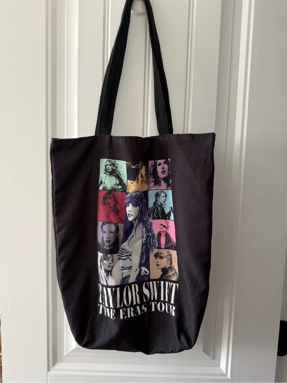 Taylor Swift Black Multicolor Photo-Grid Eras Tour Tote Bag